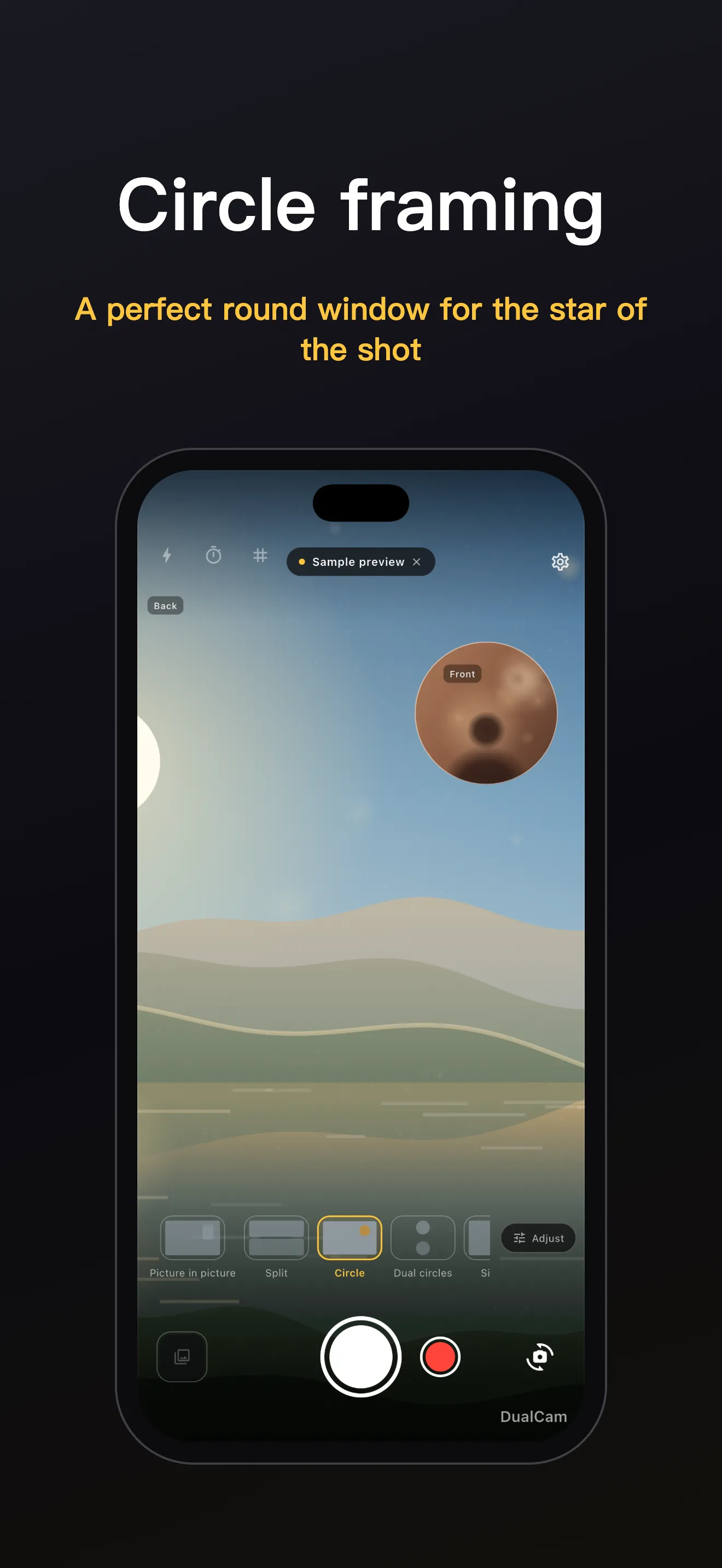 DualCam screen 2: dual-lens framing