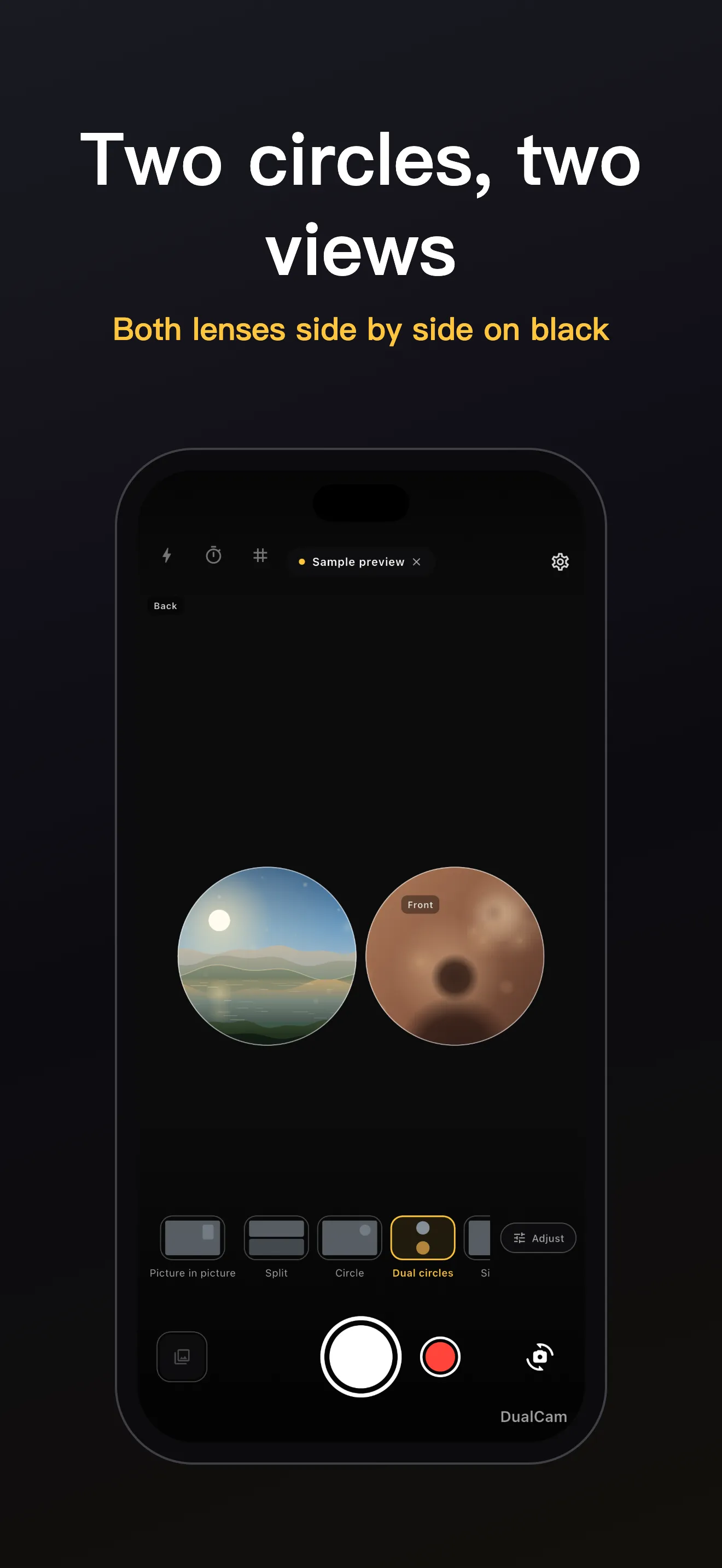 DualCam screen 3: dual-lens framing