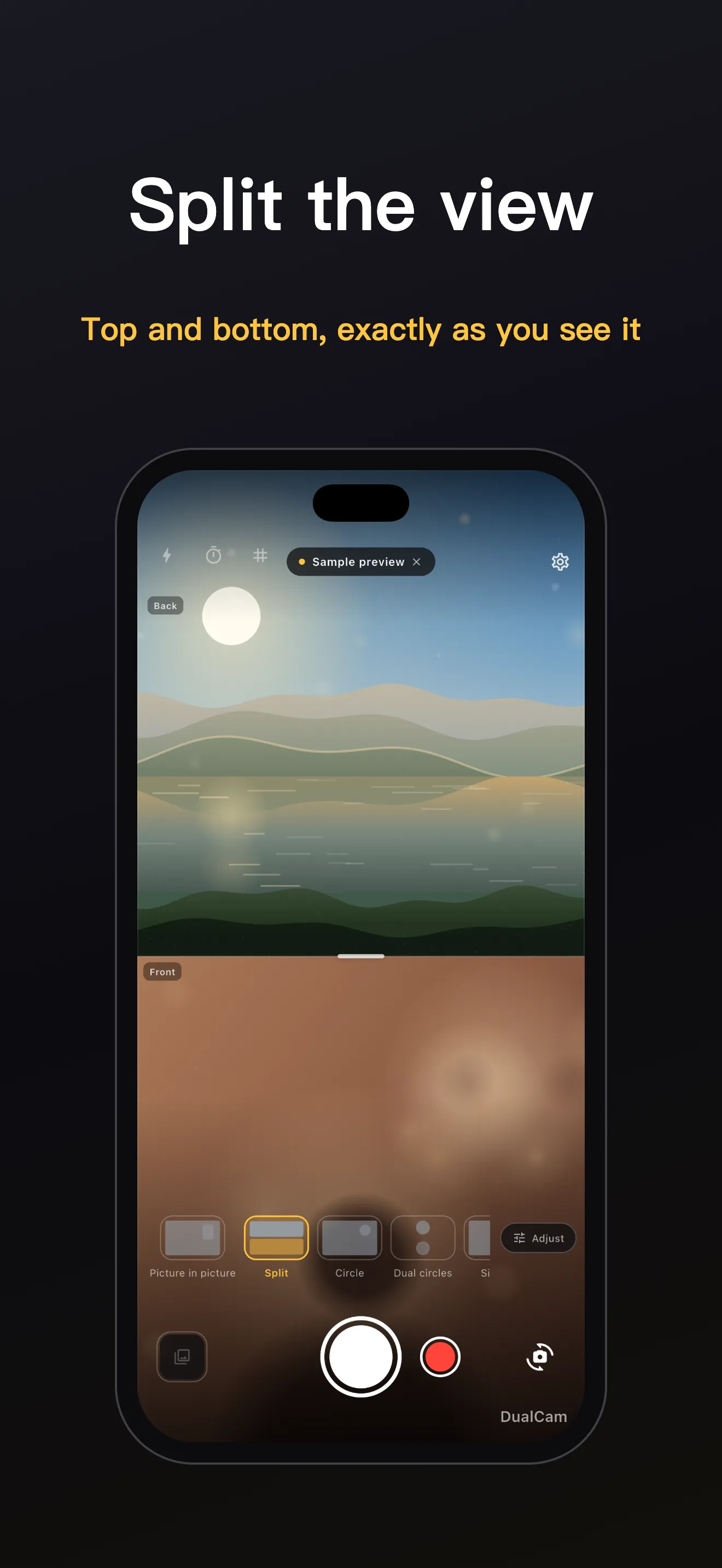 DualCam screen 4: dual-lens framing