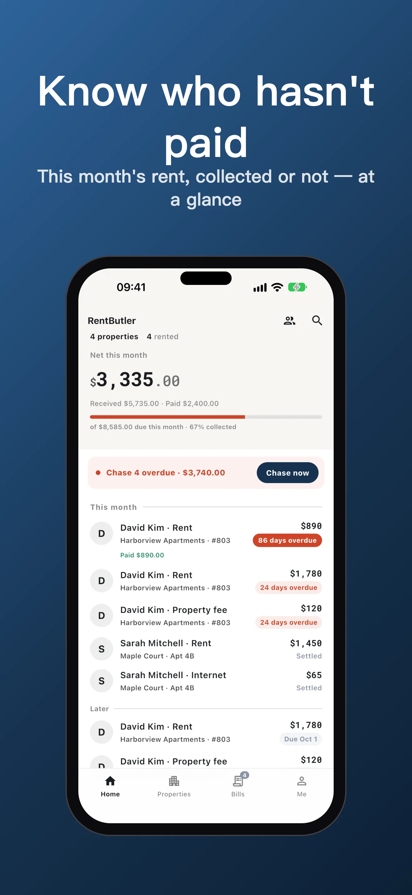 RentButler - Rent Tracker home dashboard