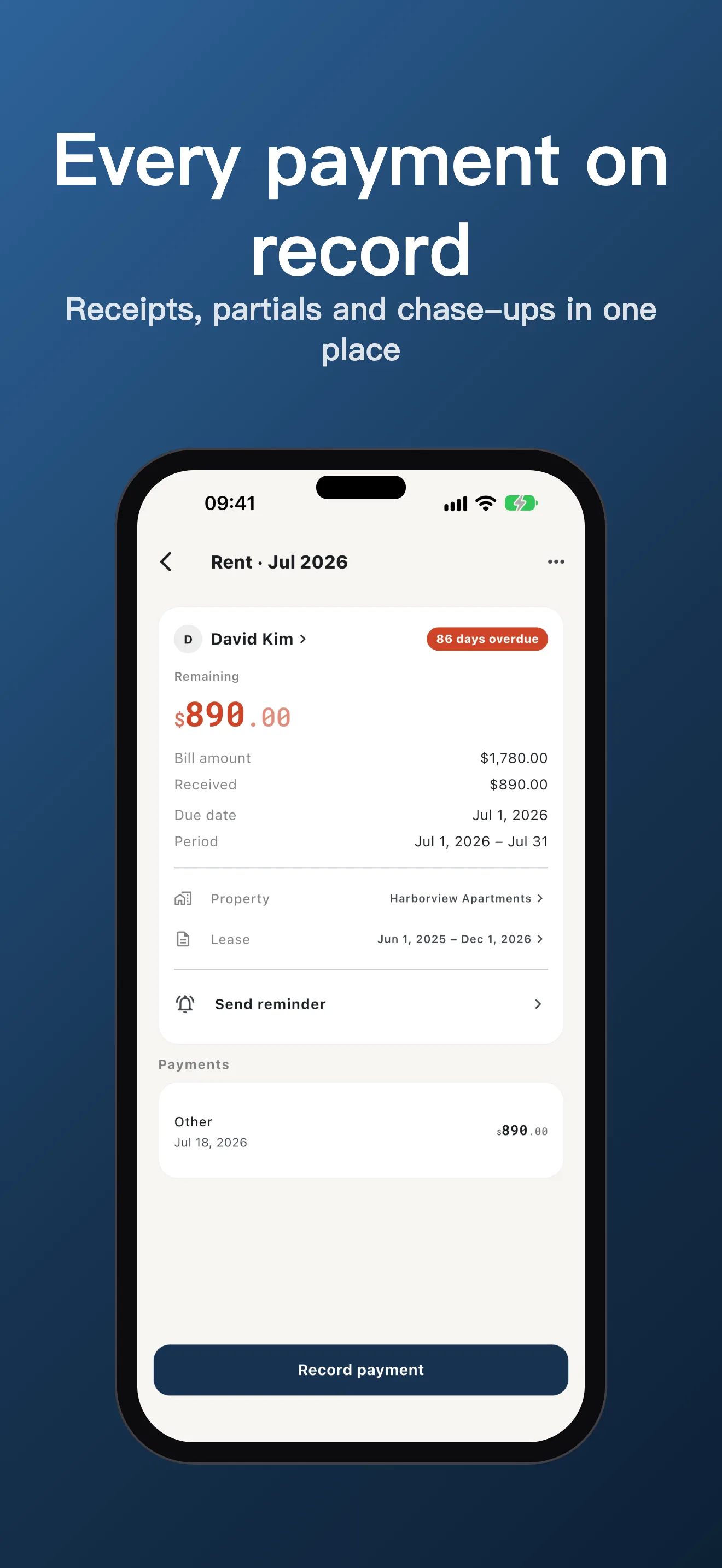 RentButler - Rent Tracker bill detail and payment