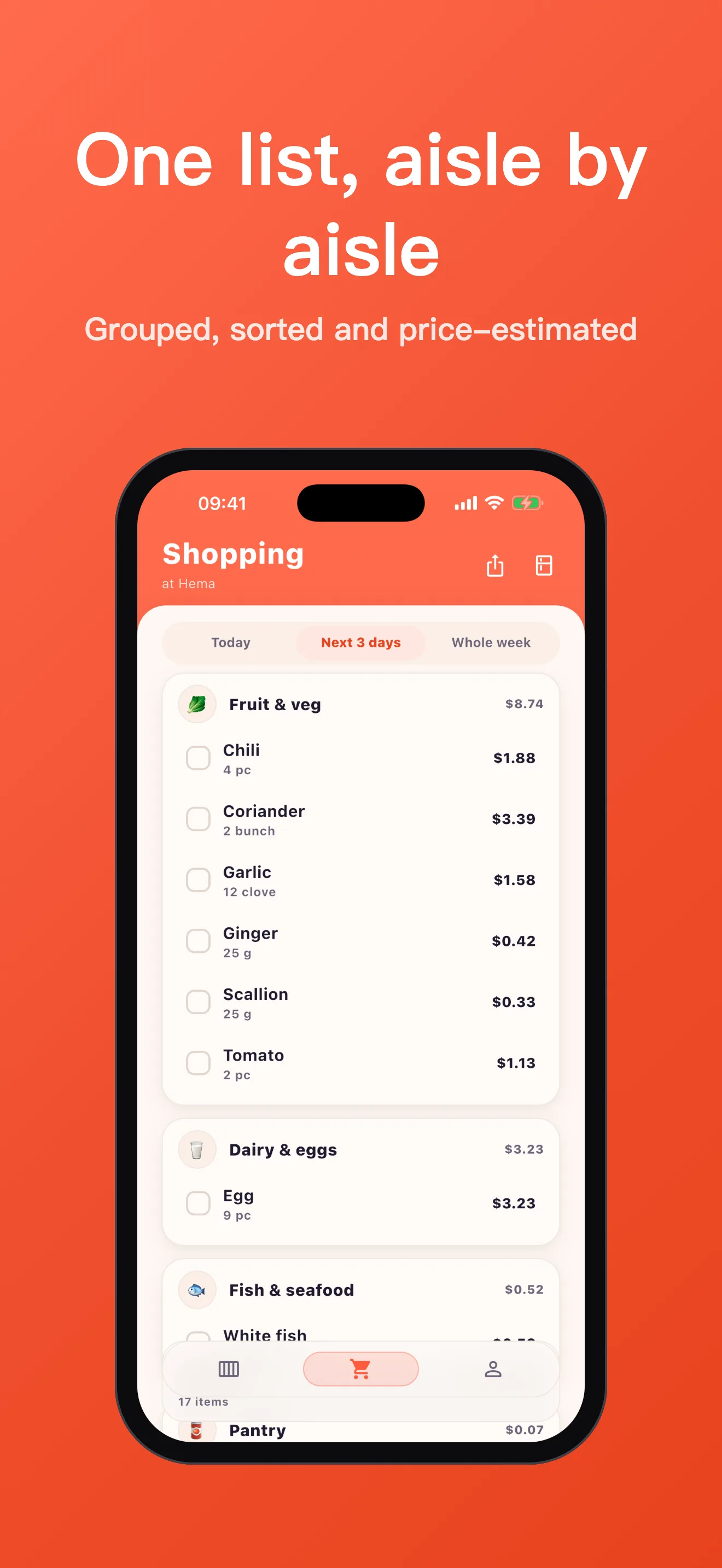 Cook Today shopping list